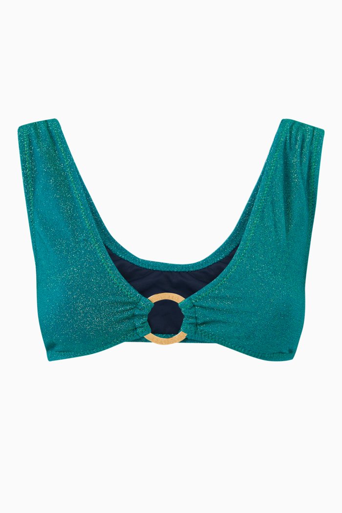 

Lake Mirror Capri Bikini Top in Metallic Lyrca, Blue