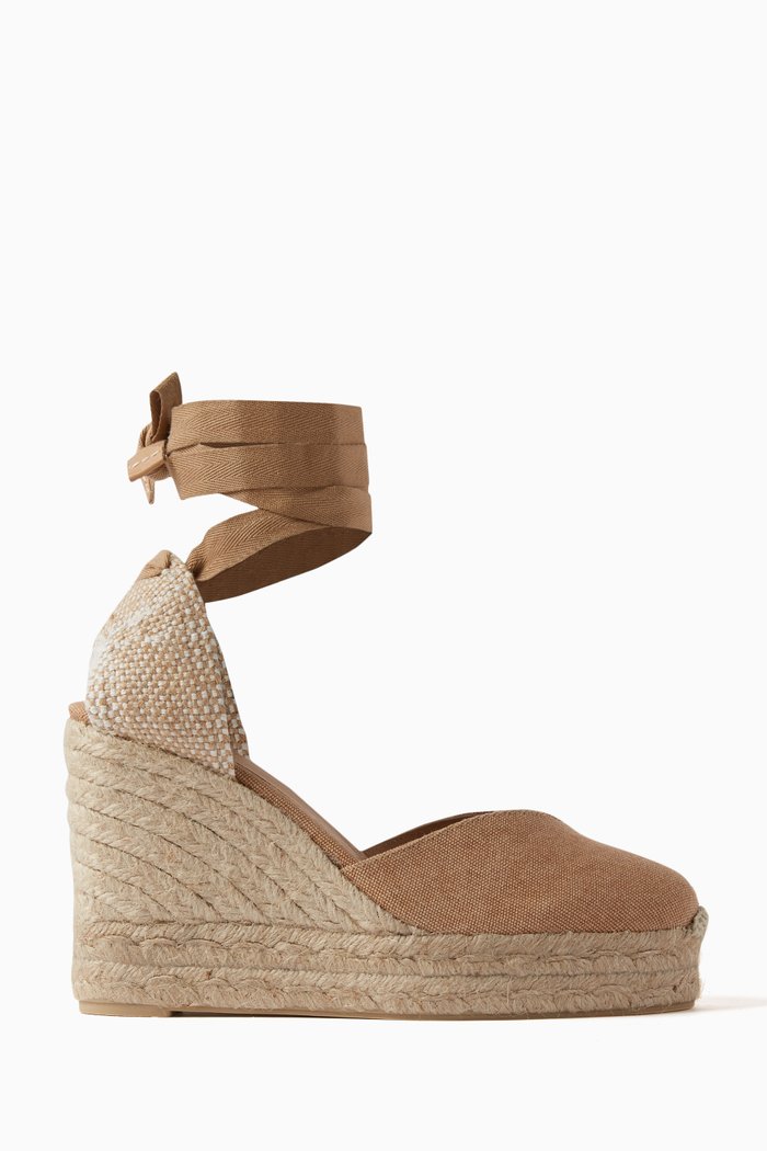 Chiara 110 Lace-up Espadrille Wedges in Canvas, Brown