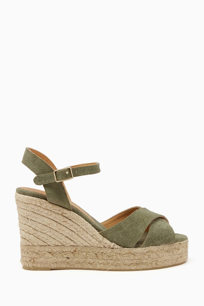 Blaudell 110 Espadrille Wedges in Canvas, Green