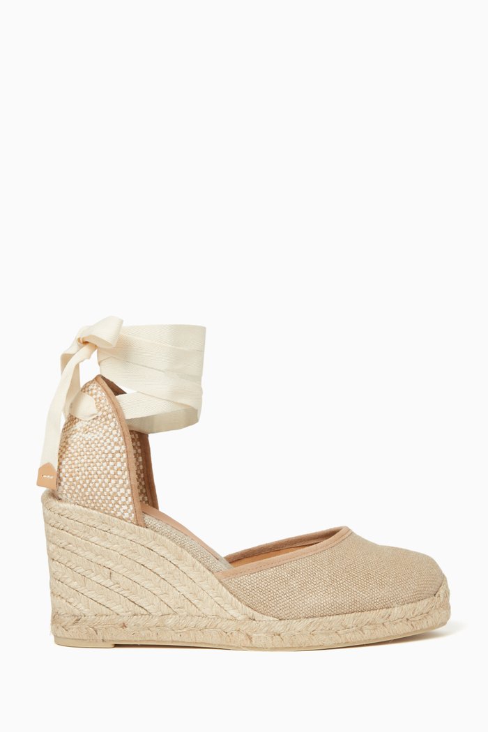 

Carina 90 Lace-up Espadrille Wedges in Linen, Neutral