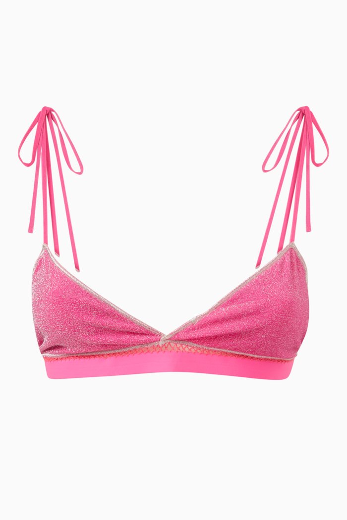 Iced Rose Self-tie Bikini Top in Shiny Lycra, Pink