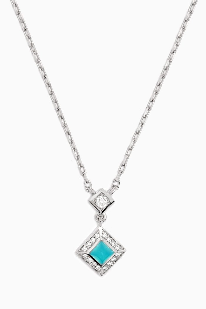 

Cleo Lotus Pavè Diamond & Chalcedony Pendant Necklace in 18kt White Gold, Silver