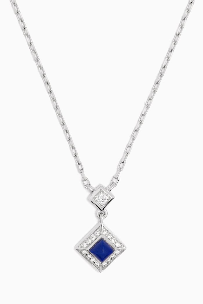 

Cleo Lotus Pavè Diamond & Lapis Lazuli Pendant Necklace in 18kt White Gold, Silver