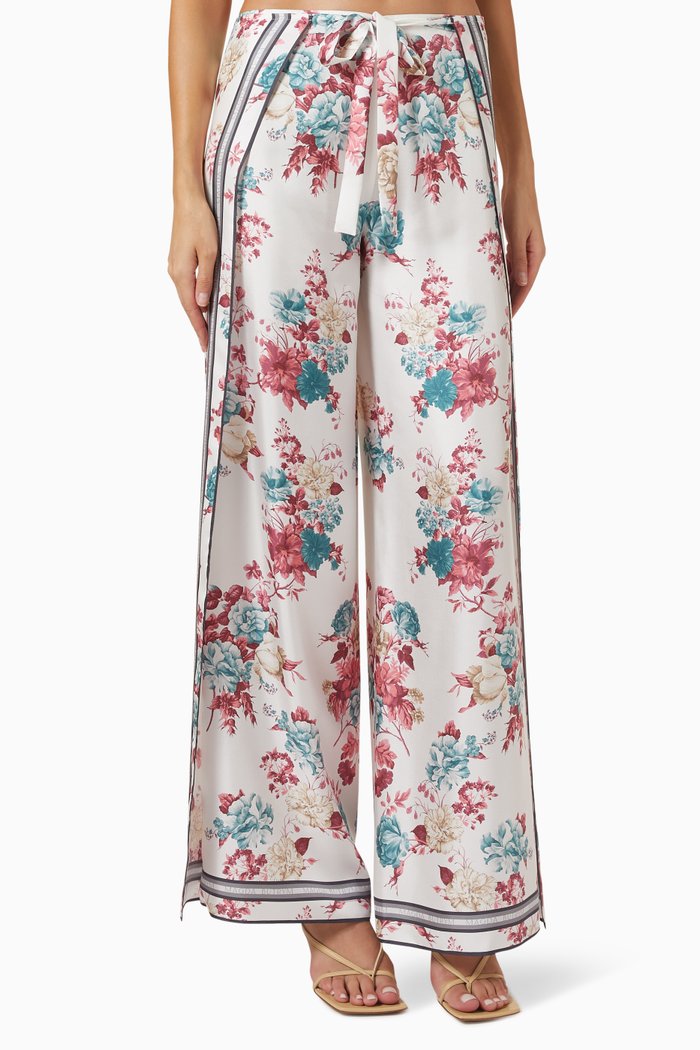 

Wide-leg Scarf Pants in Silk, Multicolour