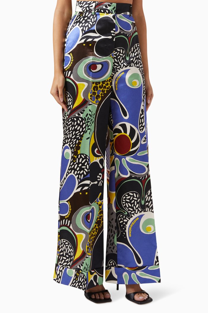 

Psychedelic-print Wide-leg Pants in Cotton-blend, Black