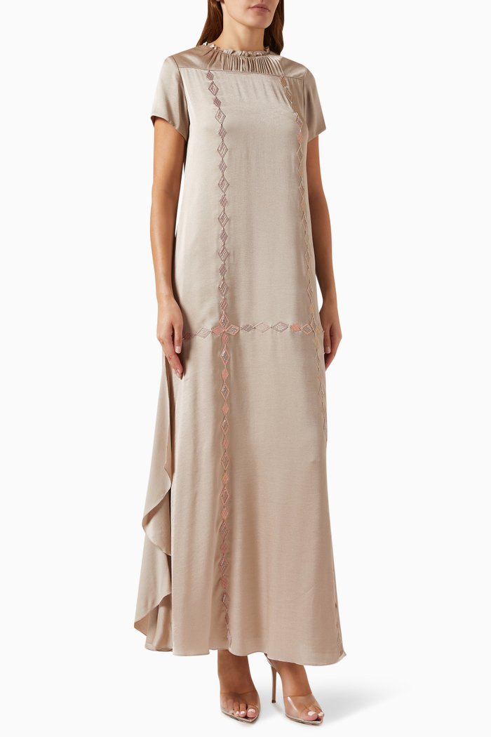 

Gathered Maxi Dress in Viscose, Brown