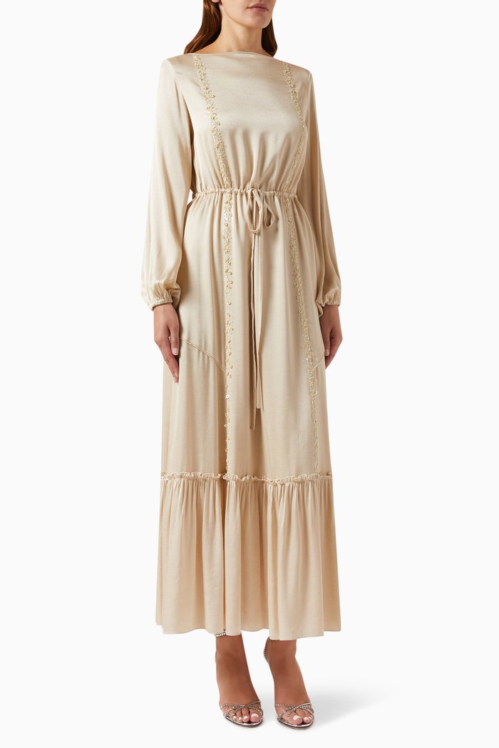 

Balloon-sleeve Maxi Dress in Viscose, Neutral