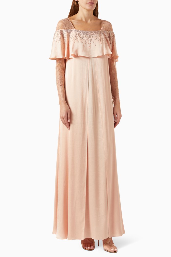 

Ruffled Lace-detail Maxi Dress in Viscose, Pink