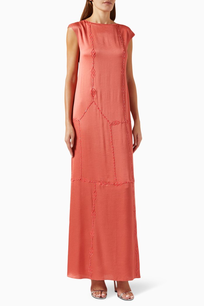 

Embellished Cap-sleeve Maxi Dress in Viscose, Orange