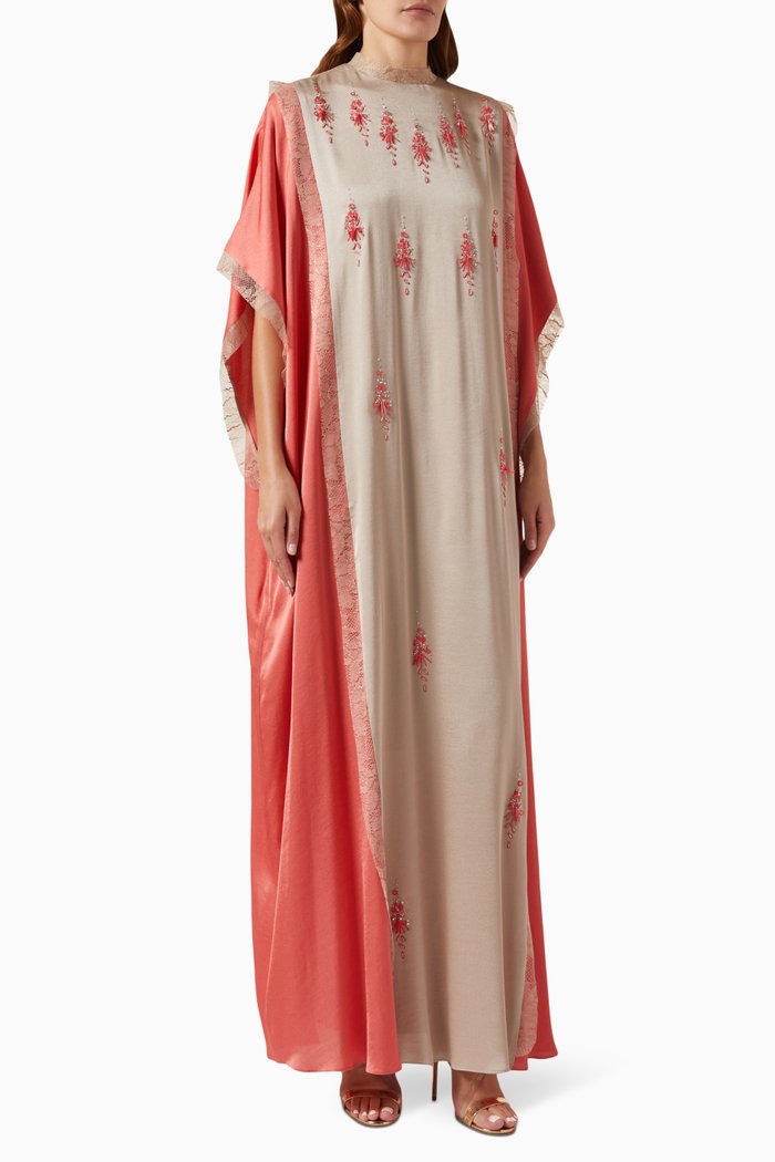

Embellished Lace-detail Kaftan in Viscose, Brown