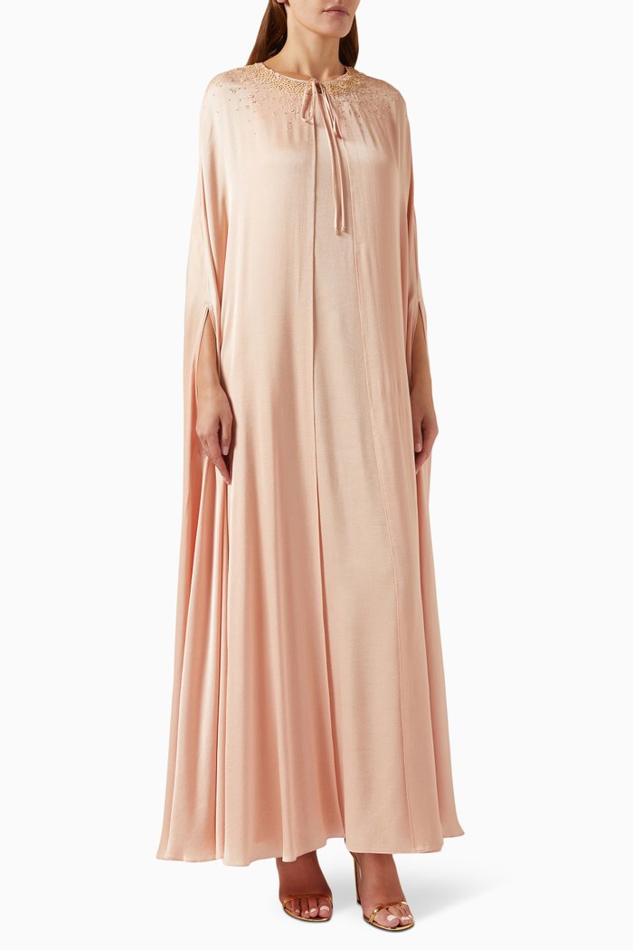 Embellished Cape Kaftan & Dress Set in Viscose, Pink