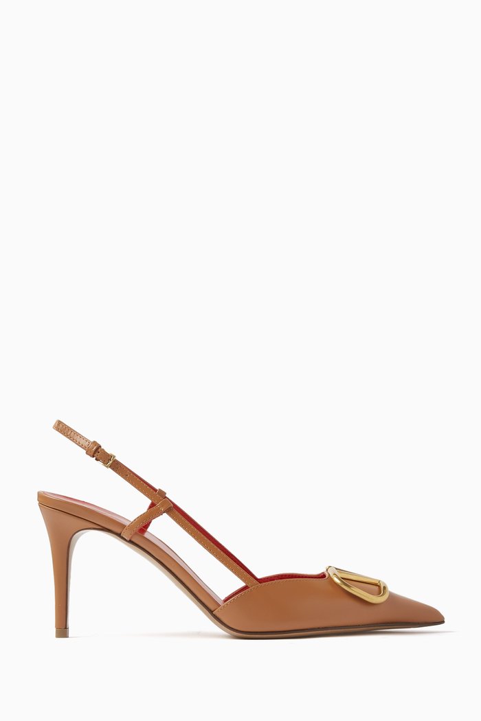 Valentino Garavani VLOGO Signature 80 Slingback Pumps in Calfskin, Brown