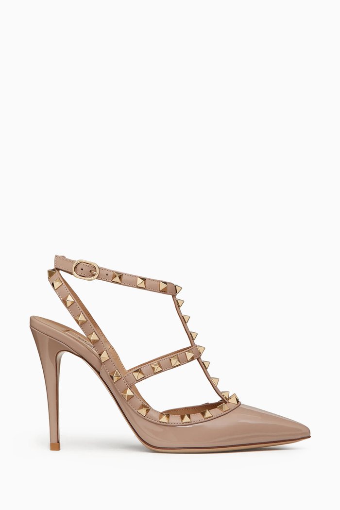 

Valentino Garavani Rockstud 100 Caged Pumps in Patent Leather, Neutral