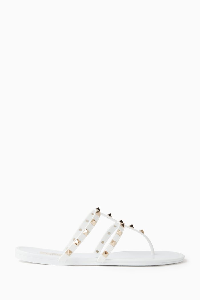 

Valentino Garavani Rockstud Flat Summer Sandals in PVC, White