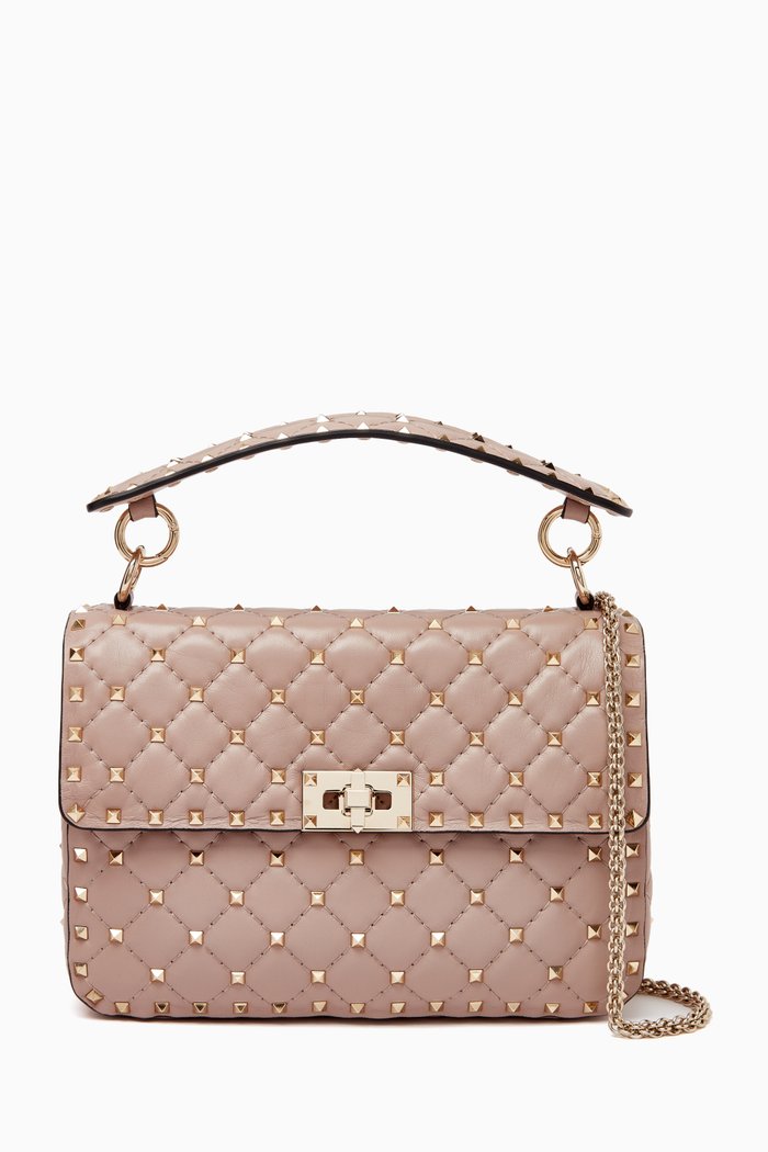 

Valentino Garavani Medium Rockstud Spike Shoulder Bag in Leather, Neutral