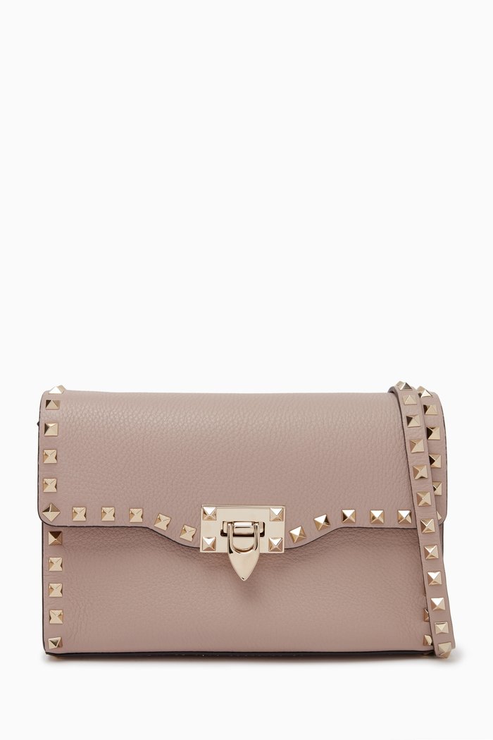 

Valentino Garavani Small Rockstud Crossbody Bag in Leather, Neutral