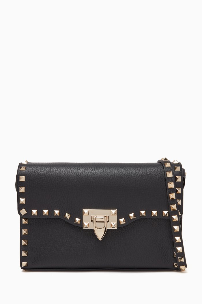 Valentino Garavani Small Rockstud Crossbody Bag in Leather, Black