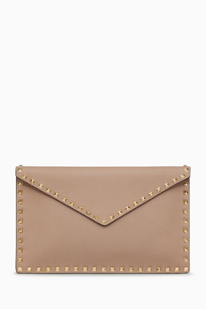 

Valentino Garavani Rockstud Pouch in Grainy Calfskin Leather, Neutral