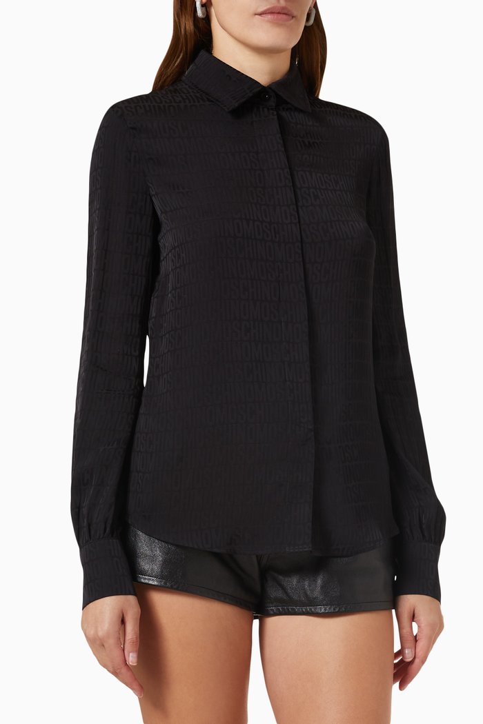 

All-over Logo Shirt in Silk-blend, Black