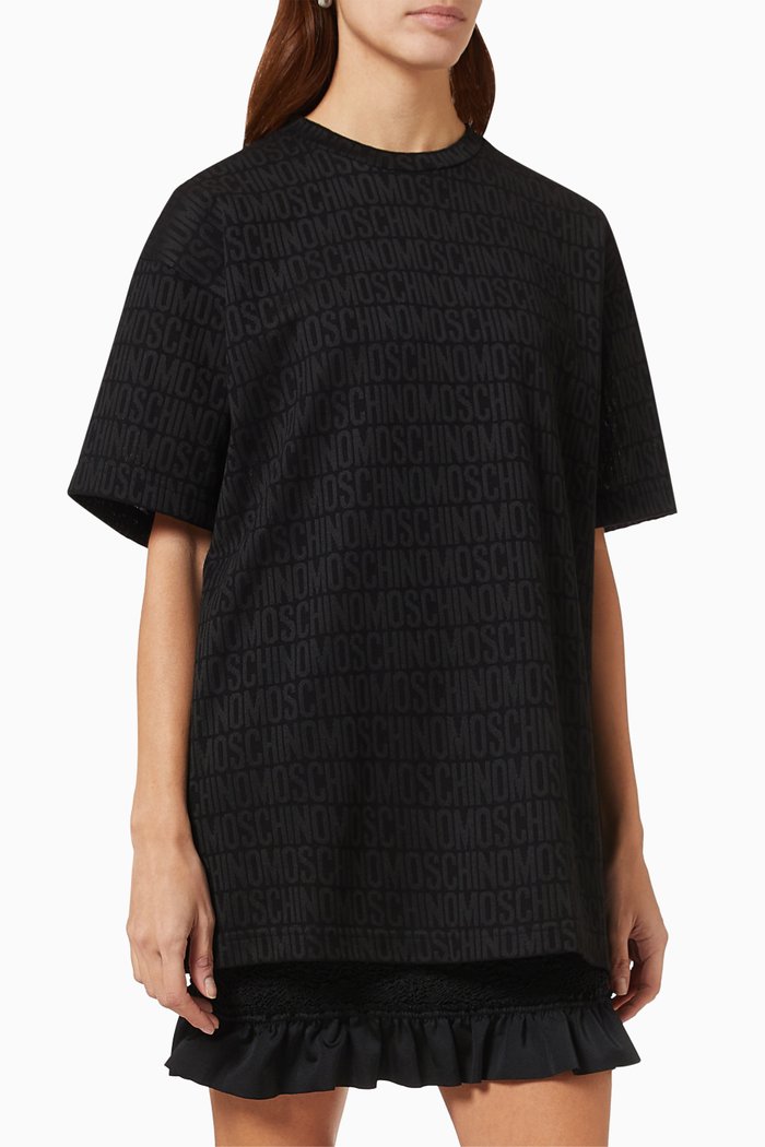 

All-over Logo Oversized T-shirt in Jersey, Black