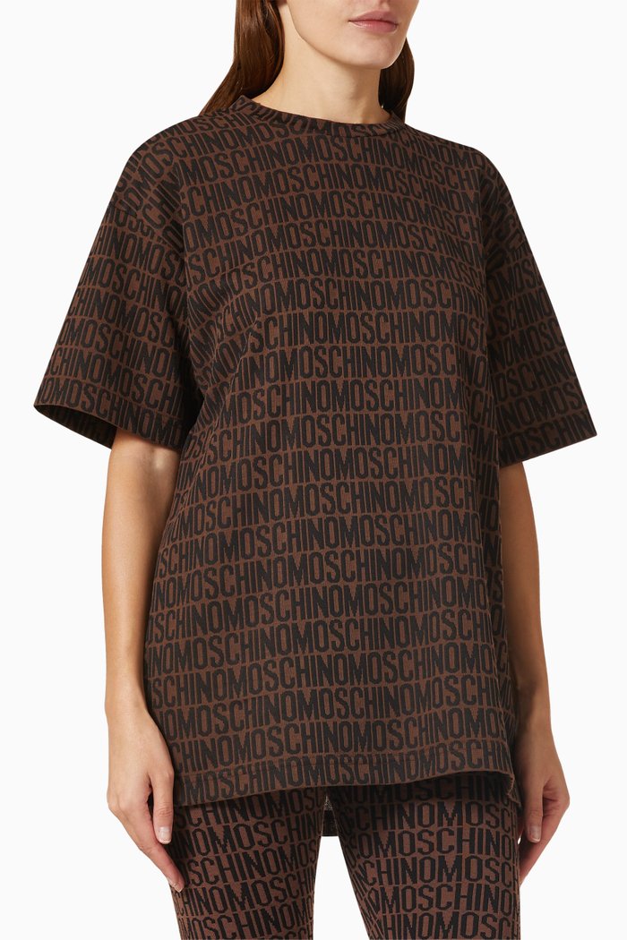 

All-over Logo Oversized T-shirt in Jersey, Brown