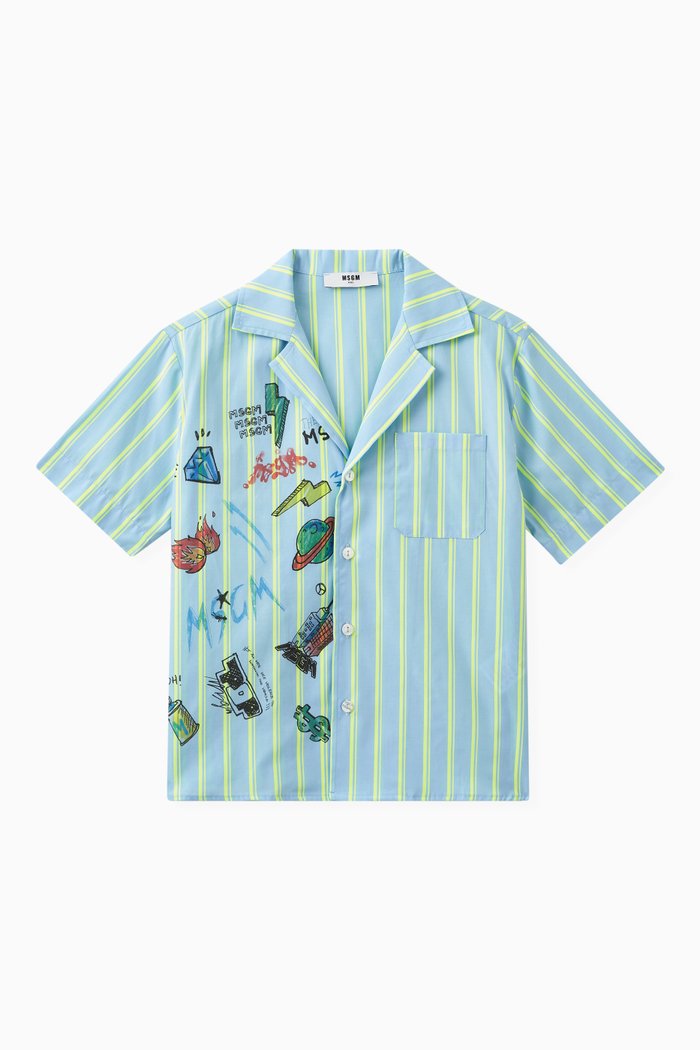 

Striped Graphic-print Shirt in Cotton, Blue