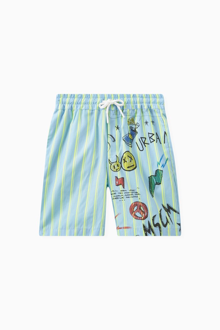 

Striped Graphic-print Bermuda Shorts in Cotton, Blue