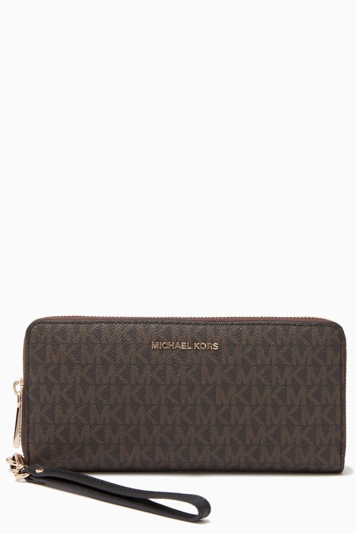 

Jet Set Continental Wallet in Logo Canvas, Brown