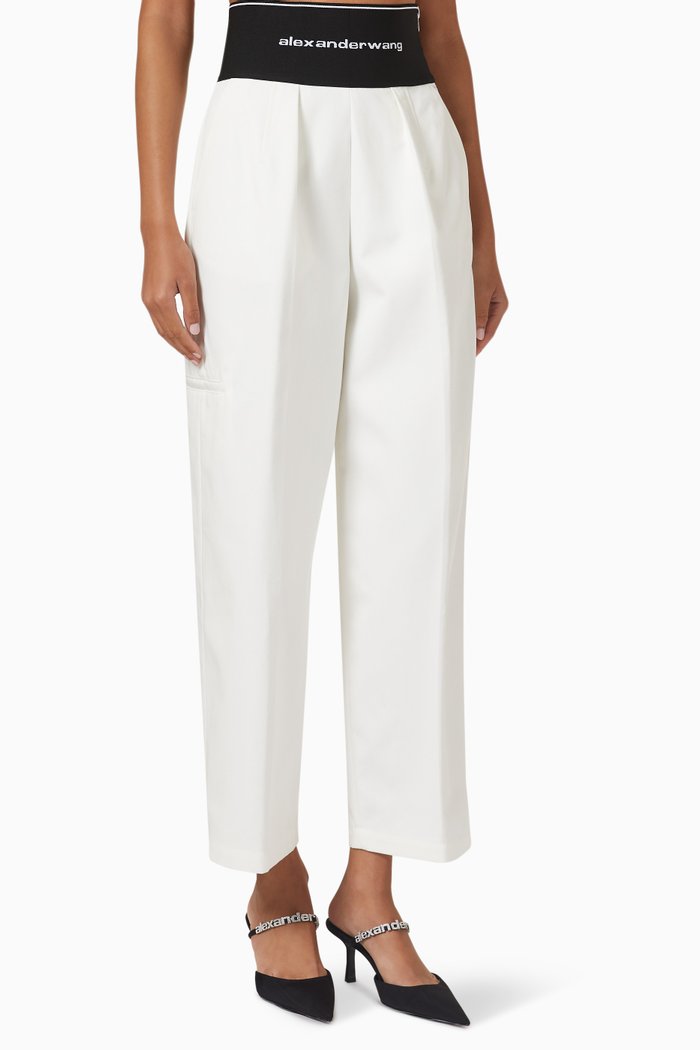 

High-waisted Logo-band Pants in Cotton-nylon, White