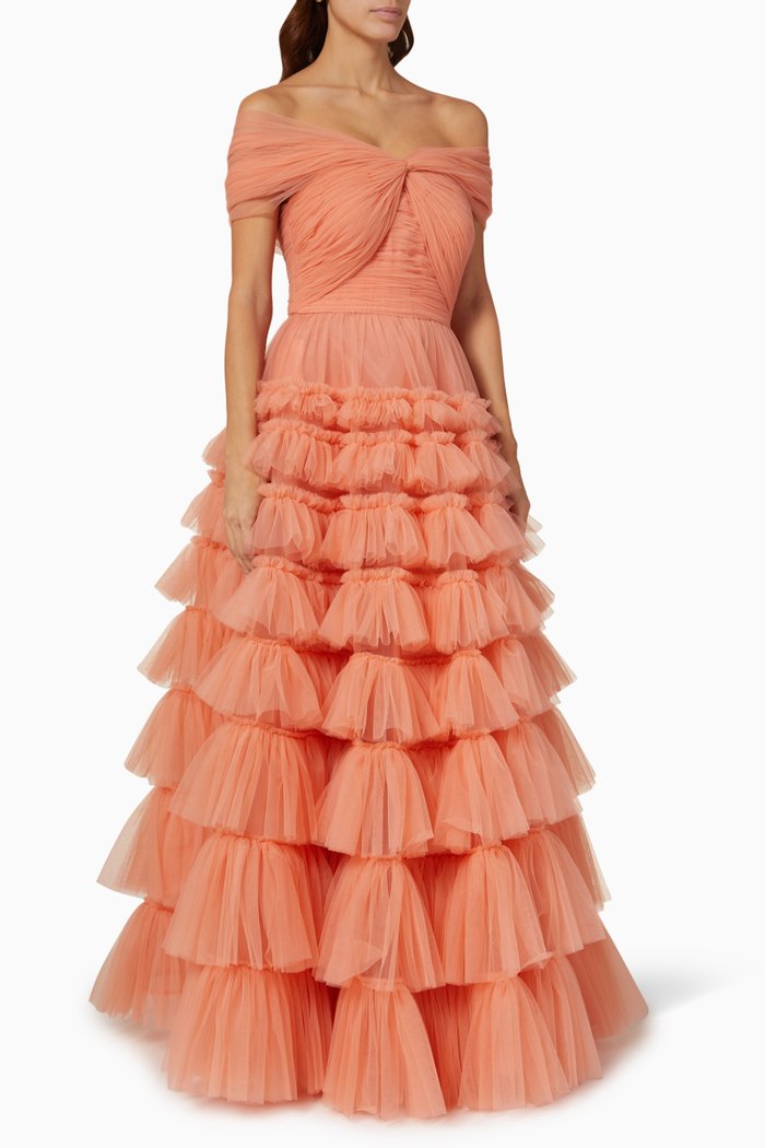 Vionette Ruffled Gown, Orange