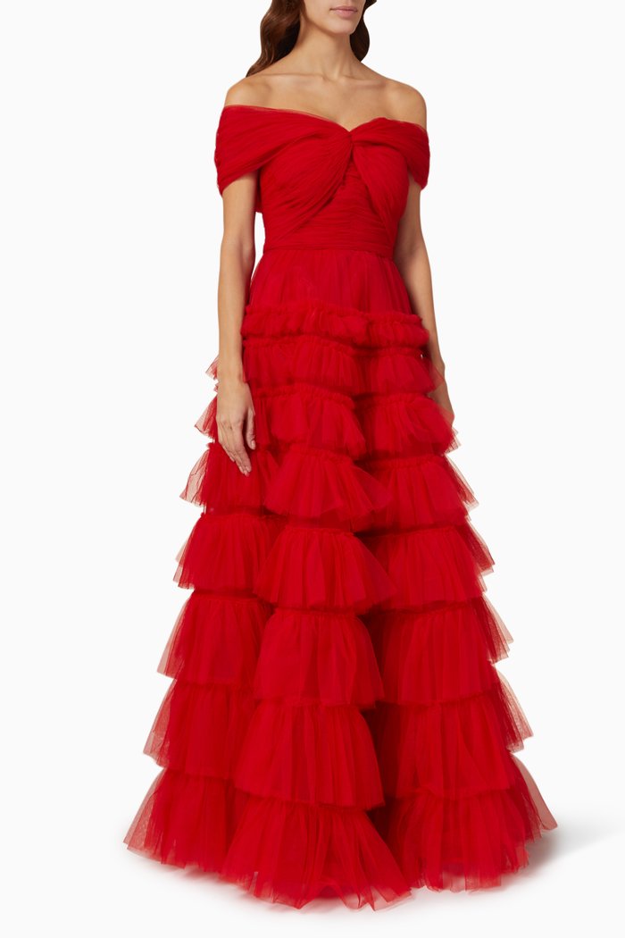 

Vionette Ruffled Gown, Red
