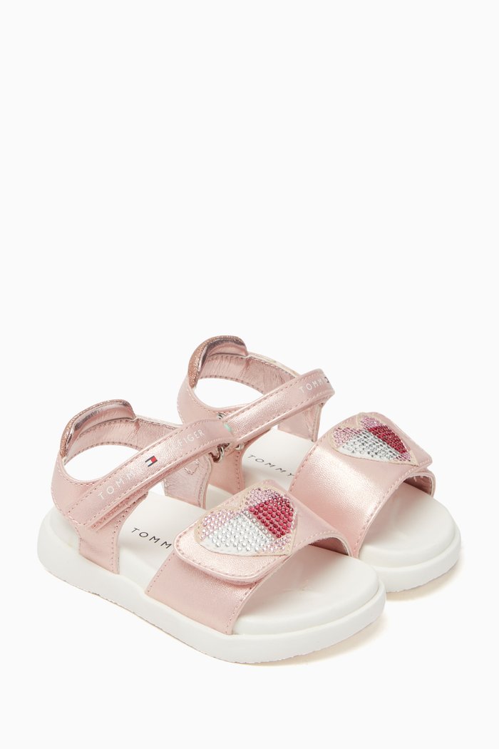 

Flag Heart Sandals in Faux Leather, Pink