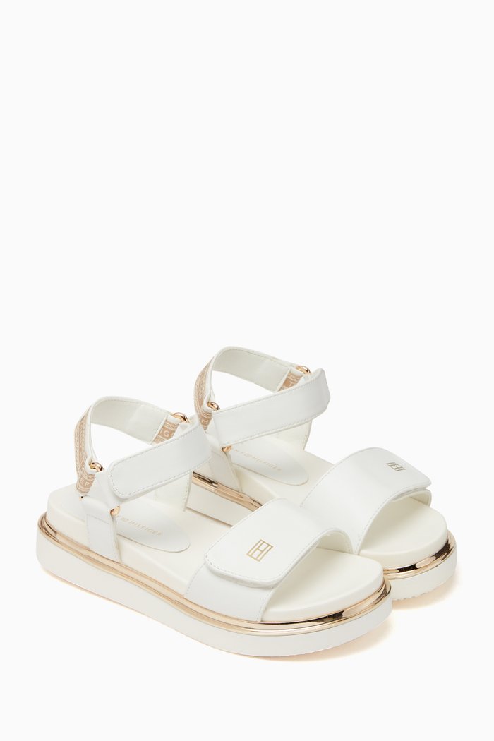

Debossed Flag Sandals in Leather, White