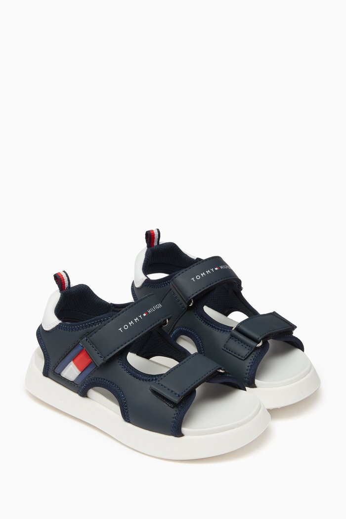 Velcro Sandals in Faux Leather, Blue