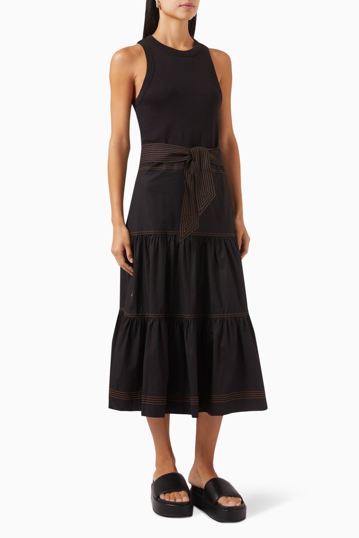 

Austyn Tiered Midi Dress in Stretch-cotton, Black