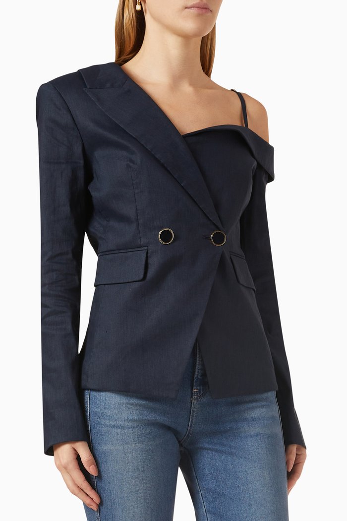 

Mazur Jacket Blouse in Linen Blend, Blue