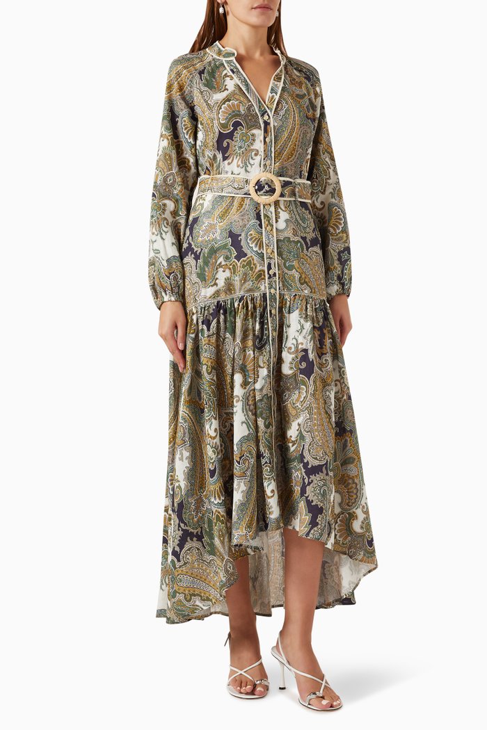 

Kadar Paisley-print Midi Dress in Linen, Green