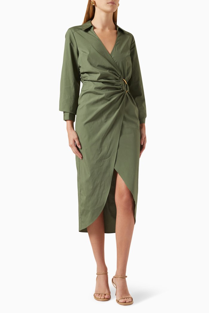 

Afton Wrap Midi Dress in Cotton, Green