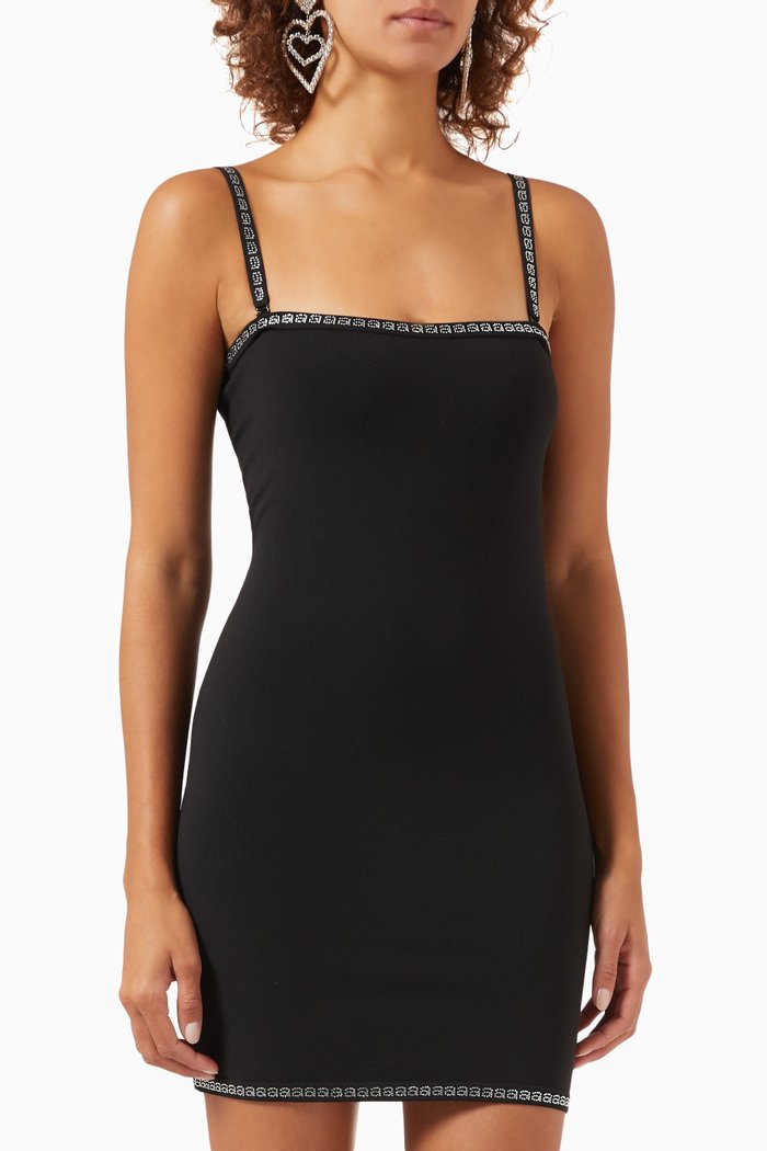 

Crystal-trimmed Logo Mini Dress in Stretch-nylon, Black