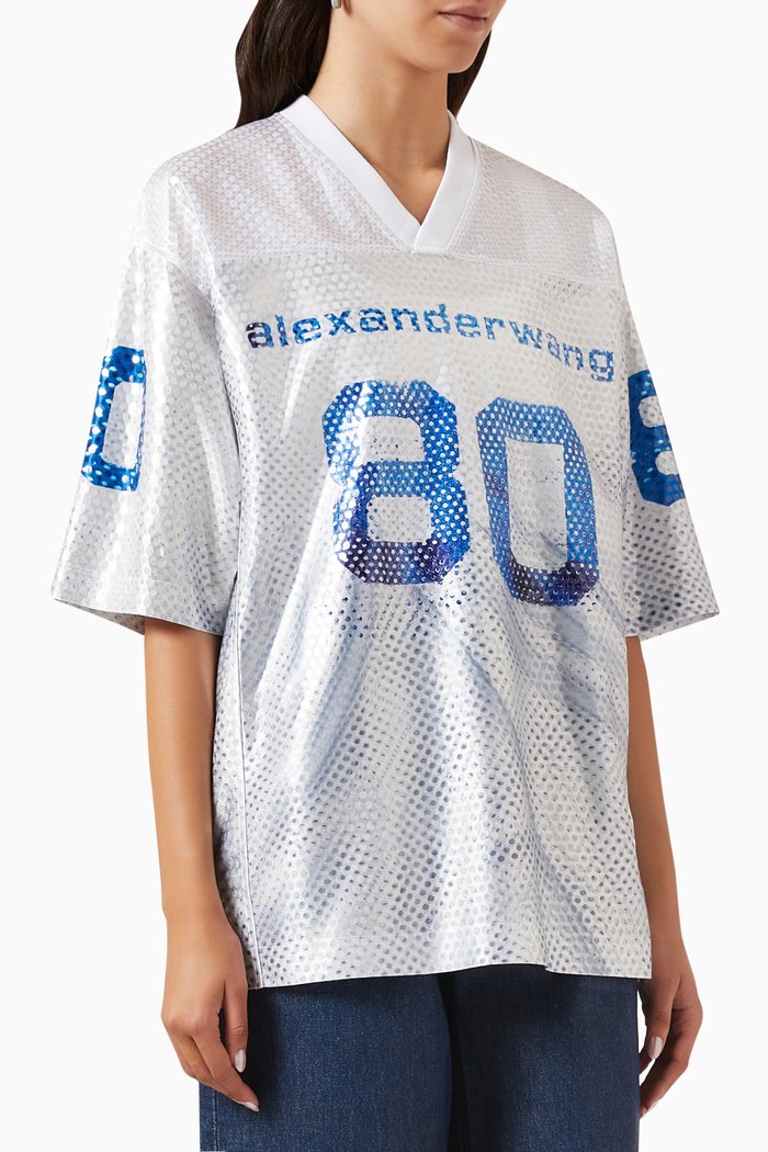 

88 Football Jersey in Sequin-faille, White