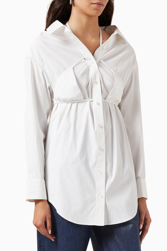 

Layered Bikini Shirt in Poplin, White