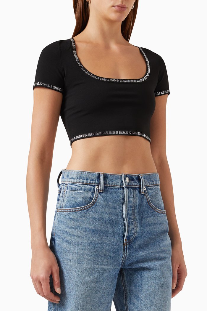 

Embellished Crop Top in Jersey, Black