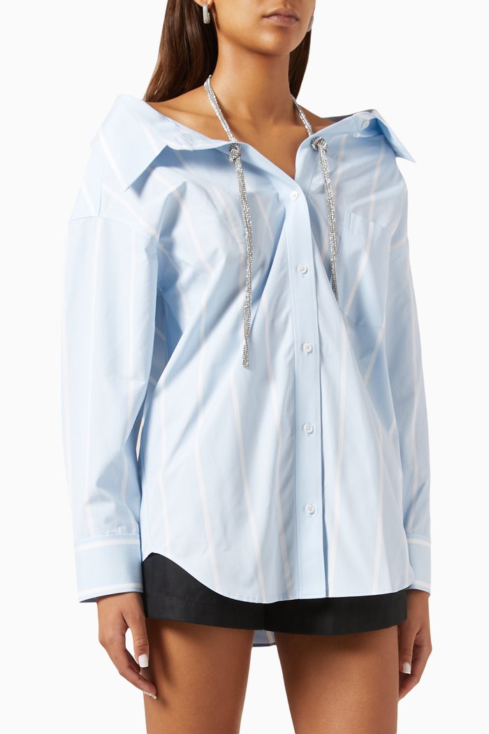 

Crystal-embellished Striped Shirt in Cotton, Blue