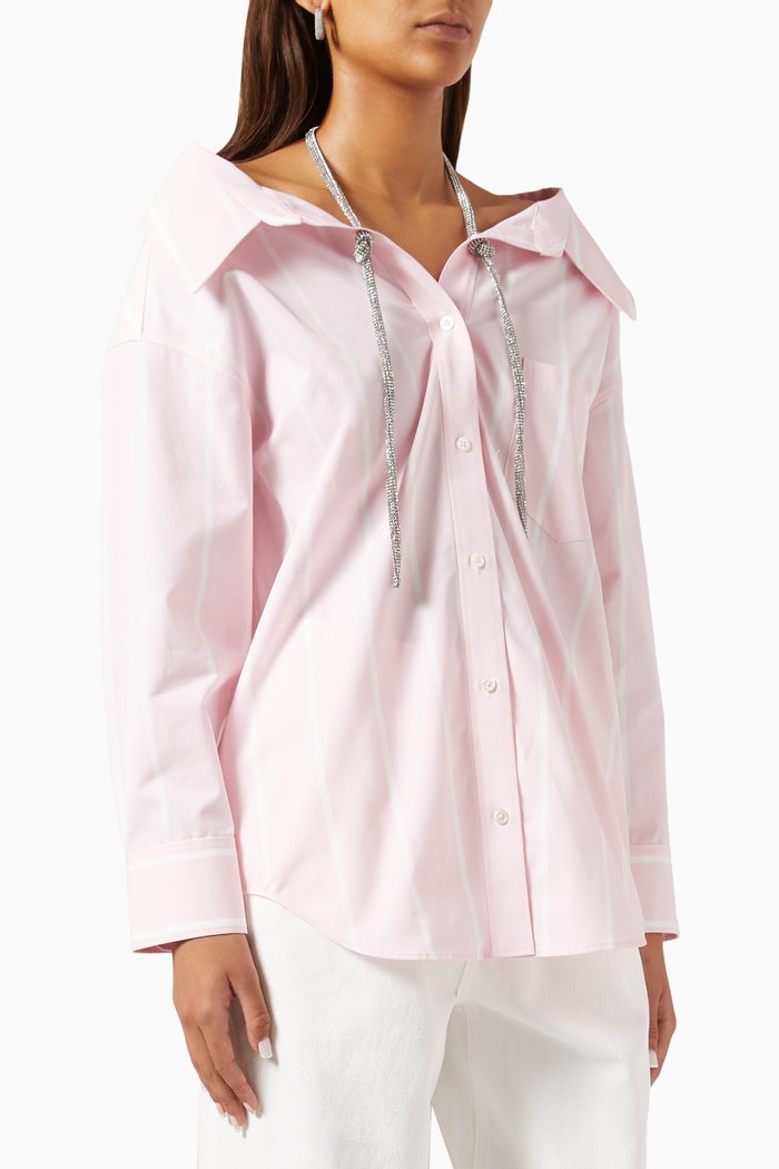 Crystal-embellished Striped Shirt in Cotton, Pink