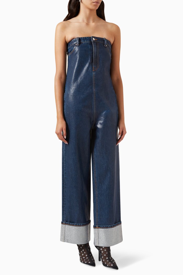 

Crystal-cuff Jumpsuit in Coated Denim, Blue