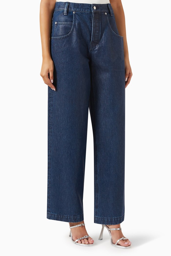 

Wide Leg Jeans in Coated-denim, Blue