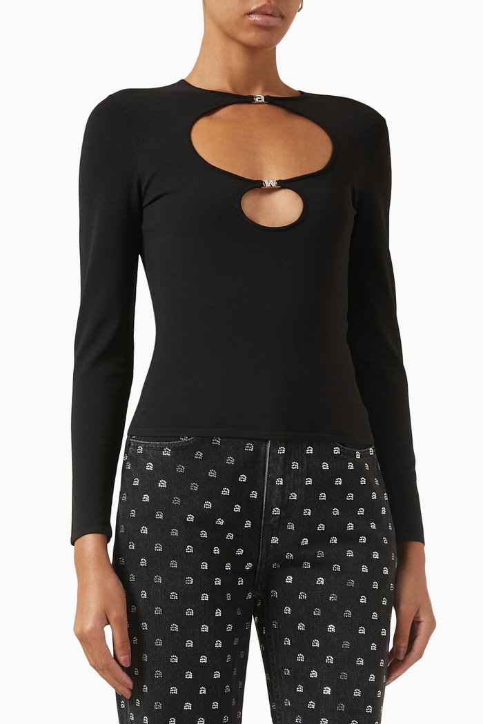 

Cut-out Top in Stretch Jersey, Black