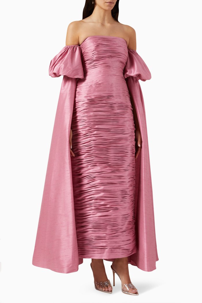 

Hand-draped Off-shoulder Gown, Pink