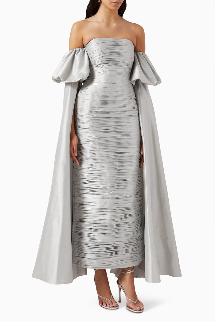 

Hand-draped Off-shoulder Gown, Grey