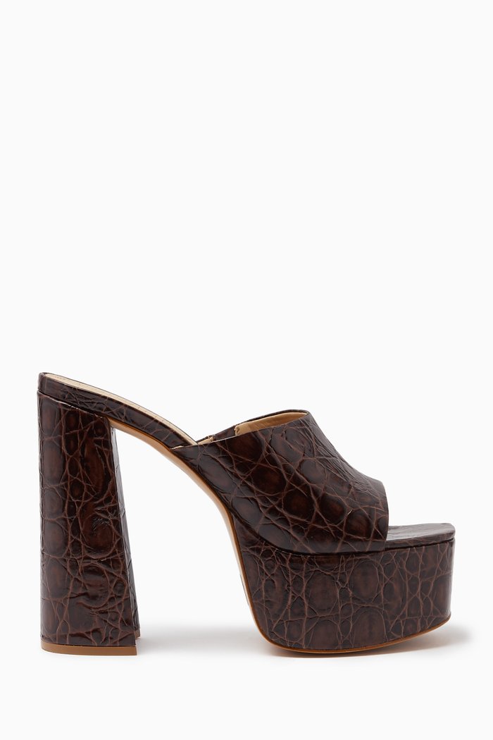 

Darah Platform Mules in Crocodile-embossed Leather, Brown